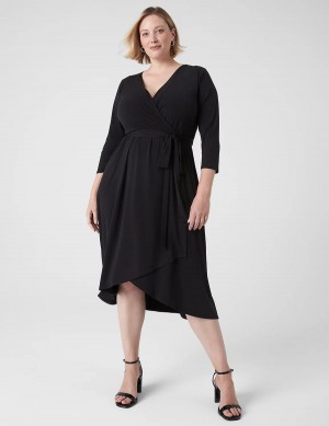 Women Lane Bryant 3/4-Sleeve High-Low Jersey Midi Dress Black | RQP1232FR