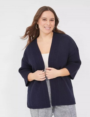 Women Lane Bryant 3/4-Sleeve Open-Front Shrug Sweaters Blue | TZH6071WY