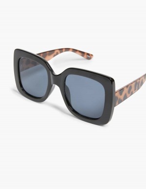 Women Lane Bryant Animal Print Oversized Square Sunglasses Black | RKT9377BT