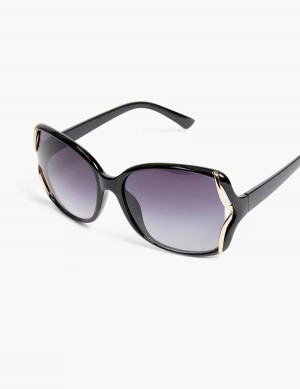 Women Lane Bryant Black & Goldtone Side-Detail Rounded Square Sunglasses Black | RYS789DP