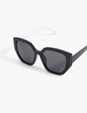 Women Lane Bryant Black & White Cateye Sunglasses Black | WRE3019GT
