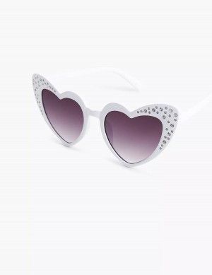 Women Lane Bryant Bling Heart Sunglasses White | WRD287DL