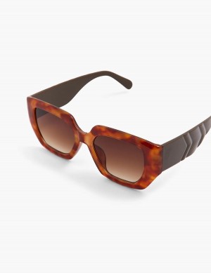 Women Lane Bryant Blonde Tortoiseshell Print Square Sunglasses Brown | VPX6546JH