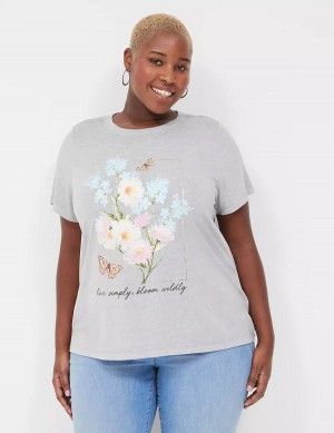 Women Lane Bryant Bloom Wildly Graphic Tee T Shirts Grey | AYA9628MD