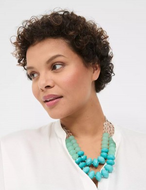 Women Lane Bryant Blue Beaded Statement Necklace Silver | HSK1126FI