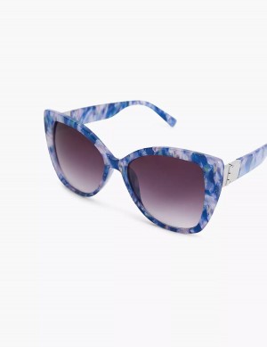 Women Lane Bryant Blue Marble Cateye Sunglasses Blue Multicolor | EIL211JC