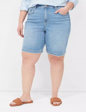 Women Lane Bryant Boyfriend Fit Bermuda Jean Shorts Blue | ZHQ9496CV
