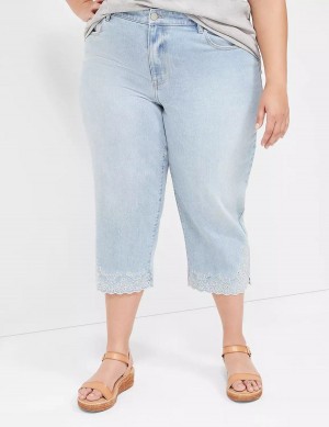 Women Lane Bryant Boyfriend Fit Capri With Embroidery Jeans Light Blue | HBD3163NG