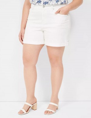 Women Lane Bryant Boyfriend Fit Midi Jean Shorts White | QBM4940DQ