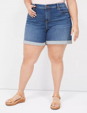 Women Lane Bryant Boyfriend Fit Midi Jean Shorts Dark Blue | AXT6048CQ