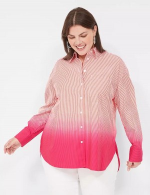 Women Lane Bryant Button-Down Boyfriend Shirts Pink Stripes | ZTB4668VK