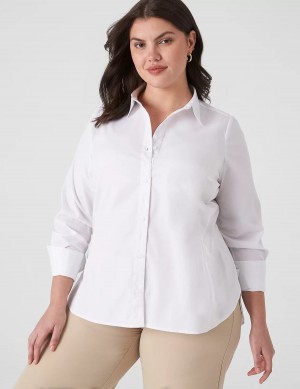 Women Lane Bryant Button-Front No-Peek Girlfriend Shirts White | WXV74ZD