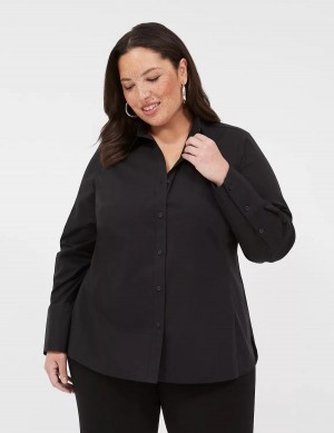 Women Lane Bryant Button-Front No-Peek Girlfriend Shirts Black | CIY331CO