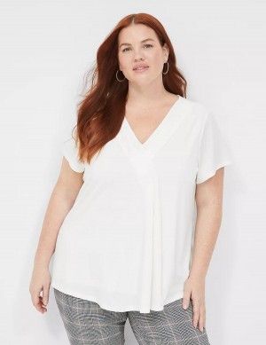 Women Lane Bryant Cap-Sleeve Pleat-Front Top T Shirts White | YTX1327NV