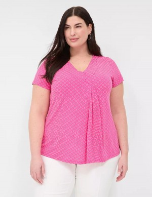 Women Lane Bryant Cap-Sleeve Pleat-Front Top T Shirts Pink | ZRR2021UZ