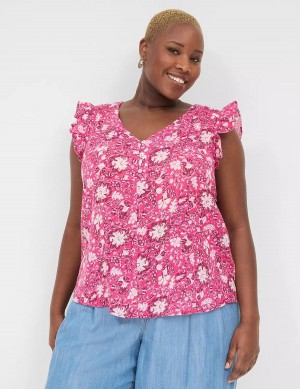 Women Lane Bryant Cap-Sleeve Woven & Knit Top T Shirts Pink | JDD9578WN