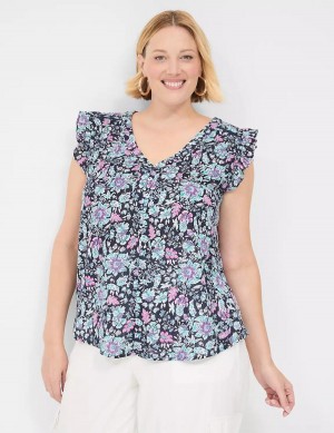 Women Lane Bryant Cap-Sleeve Woven & Knit Top T Shirts Navy | RHO10090FD