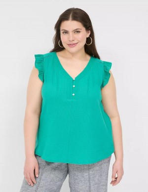 Women Lane Bryant Cap-Sleeve Woven & Knit Top T Shirts Light Turquoise | EMH3399SL