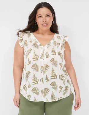 Women Lane Bryant Cap-Sleeve Woven & Knit Top T Shirts Green | NLQ1384PY