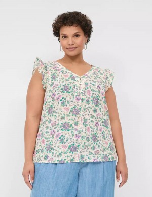 Women Lane Bryant Cap-Sleeve Woven & Knit Top T Shirts Cream Green | DDO9290AD