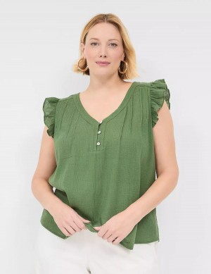 Women Lane Bryant Cap-Sleeve Woven & Knit Top T Shirts Brown Green | LHW5872BD