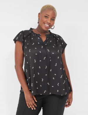 Women Lane Bryant Cap Flutter-Sleeve Satin & Knit Top T Shirts White | EAZ7956FP