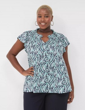 Women Lane Bryant Cap Flutter-Sleeve Satin & Knit Top T Shirts Navy | MWA2370ND