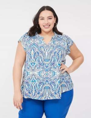Women Lane Bryant Cap Flutter-Sleeve Satin & Knit Top T Shirts Blue | XZA9855GG