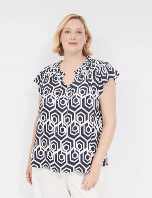 Women Lane Bryant Cap Flutter-Sleeve Satin & Knit Top T Shirts Blue | VIM237GK