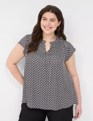 Women Lane Bryant Cap Flutter-Sleeve Satin & Knit Top T Shirts Black | SYU2697RW