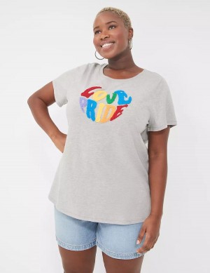 Women Lane Bryant Chenille Love Pride Graphic Tee T Shirts Light Grey | SXB343WV