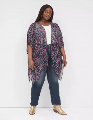 Women Lane Bryant Chiffon Overpiece Robe Navy | RHF779DP