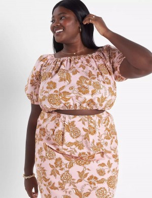 Women Lane Bryant Classic Crop Square-Neck Puff-Sleeve Top T Shirts Orange Multicolor | ISP8838NL
