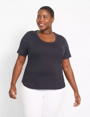 Women Lane Bryant Classic Perfect Sleeve Scoop-Neck Tee T Shirts Blue | KNI9172GJ