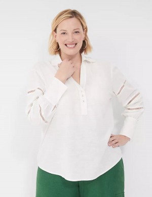 Women Lane Bryant Collar Split-Neck Popover Blouse White | STA9176WO