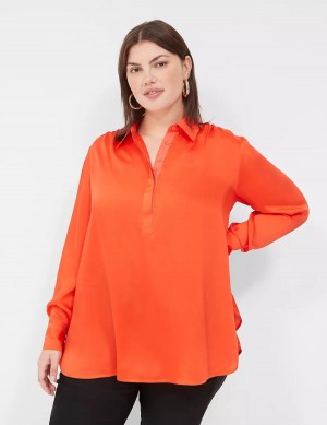 Women Lane Bryant Collared Step-Hem Blouse Light Red | JEE6389JM