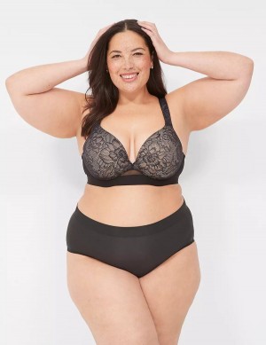 Women Lane Bryant Comfort Bliss Lightly Lined Plunge With Lace Bralettes Black | ZON3231HS