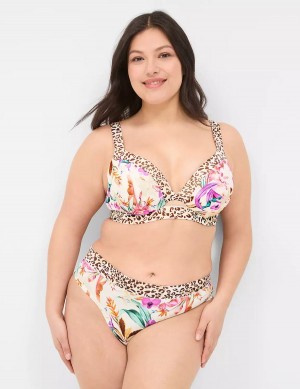 Women Lane Bryant Comfort Bliss Lightly Lined Plunge Bralettes White Multicolor | XUL1796FM