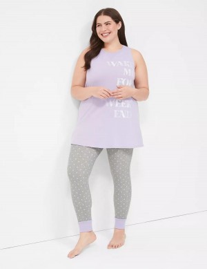 Women Lane Bryant Comfy Cotton Graphic Tunic & Legging PJ Set Pajamas Purple Grey | ODP883IS