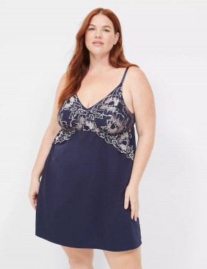 Women Lane Bryant Comfy Cotton Lace-Trim Chemise Dress Blue | ZLT7665OG