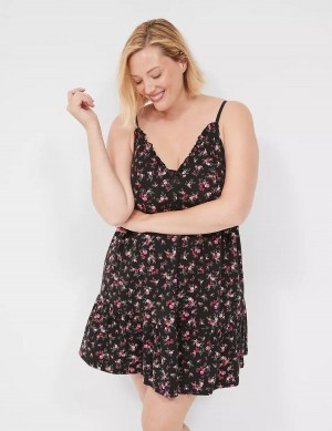 Women Lane Bryant Comfy Cotton Ruffle Chemise Dress Rose Black | CLX3187ZL