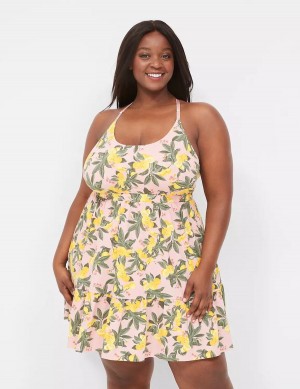 Women Lane Bryant Comfy Cotton Strappy-Back Chemise Dress Yellow | NXH1559UA