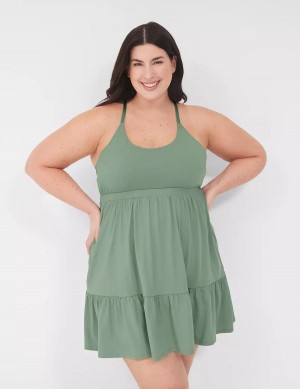 Women Lane Bryant Comfy Cotton Strappy-Back Chemise Dress Green | PUE5189JR
