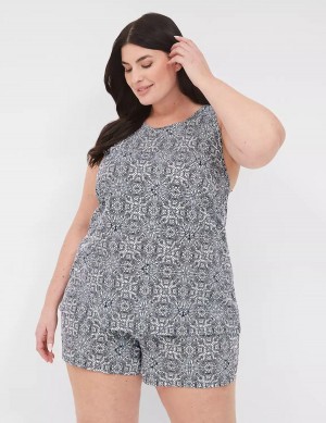 Women Lane Bryant Comfy Cotton Tank & Short PJ Set Pajamas Blue | JFN58YZ