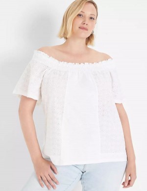 Women Lane Bryant Convertible Eyelet Woven & Knit Top T Shirts White | IDD4284GM