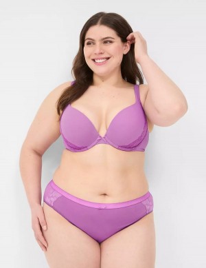 Women Lane Bryant Cotton Boost Plunge With Lace Bralettes Purple | URT3654DA