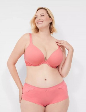 Women Lane Bryant Cotton Boyshort With Lace Briefs Pink | DAH73100KP