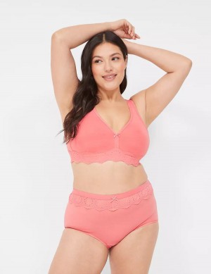 Women Lane Bryant Cotton Full with Lace Waist Briefs Pink | WFT5698EL