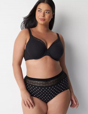 Women Lane Bryant Cotton Full with Lace Waist Briefs Green Black | ABS9576XX