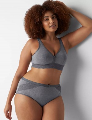 Women Lane Bryant Cotton High-Leg With Lace Trim Briefs Grey | SLE1157MW